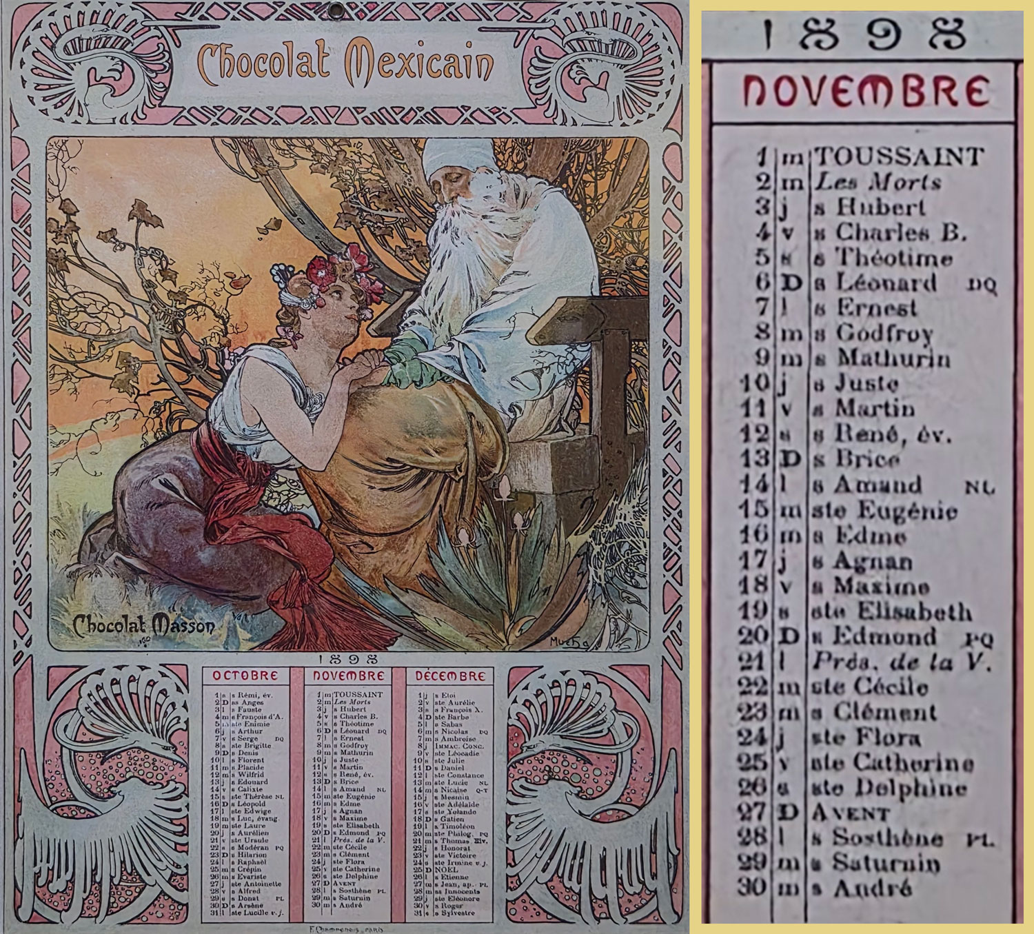 쇼콜라 마송 달력 : 인간의 네 시기 - 유년기. 청년기. 장년기. 노년기(Reverie) 1898