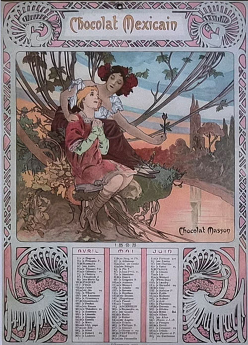 쇼콜라 마송 달력 : 인간의 네 시기 - 유년기. 청년기. 장년기. 노년기(Reverie) 1898