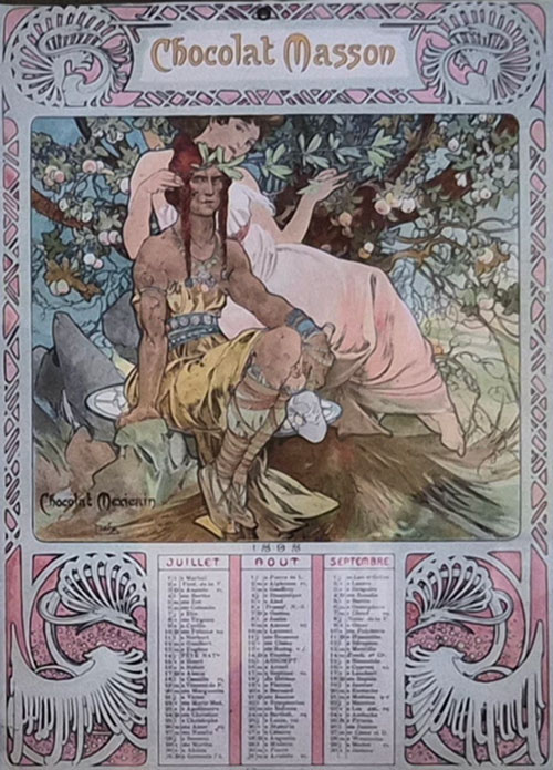 쇼콜라 마송 달력 : 인간의 네 시기 - 유년기. 청년기. 장년기. 노년기(Reverie) 1898