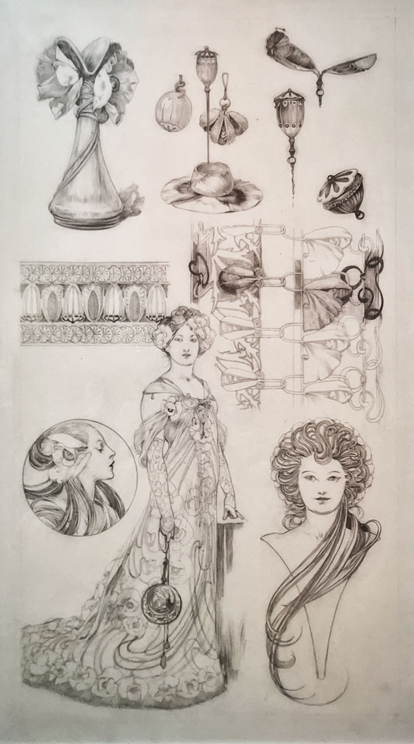  알폰스 무하의 대표적인 화집인 장식 자료집(Documents Décoratifs)에 수록된 삽화 중 하나 1901년 ~ 1904